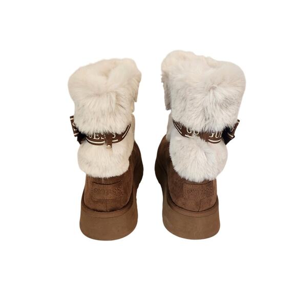 New Guess Denla Cold Weather Faux Fur Cozy Booties Brown 10 - Picture 5 of 7